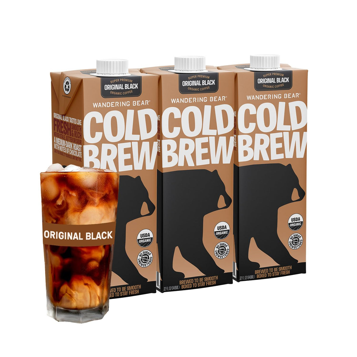 Wandering Bear Straight Black Organic Cold Brew Coffee - 32 fl oz, 6 Pack