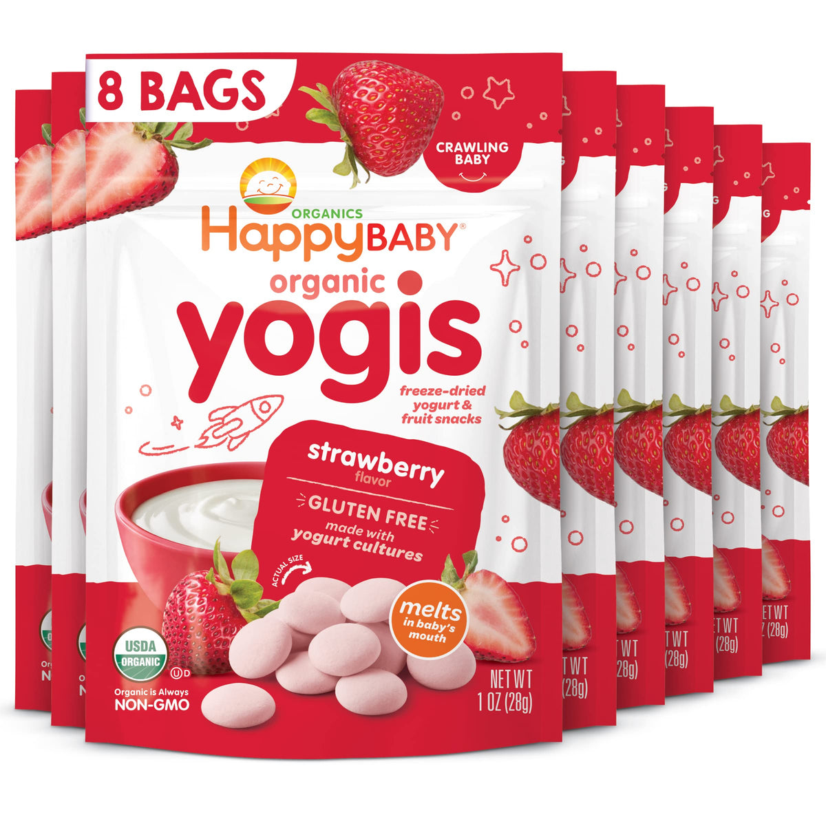 Organic Baby Food Happy Yogis Yogurt Snacks-Banana Mango, Mixed Berry, and Strawberry- 1 oz Packs, 3-Count