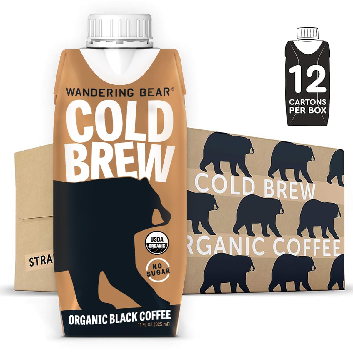Wandering Bear Straight Black Organic Cold Brew Coffee - 32 fl oz, 6 Pack