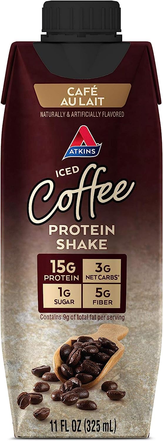Atkins Protein Shake, Caramel Iced Coffee, 15g Protein | Low Glycemic | 3g Net Carb | 1g Sugar | Pack of 2
