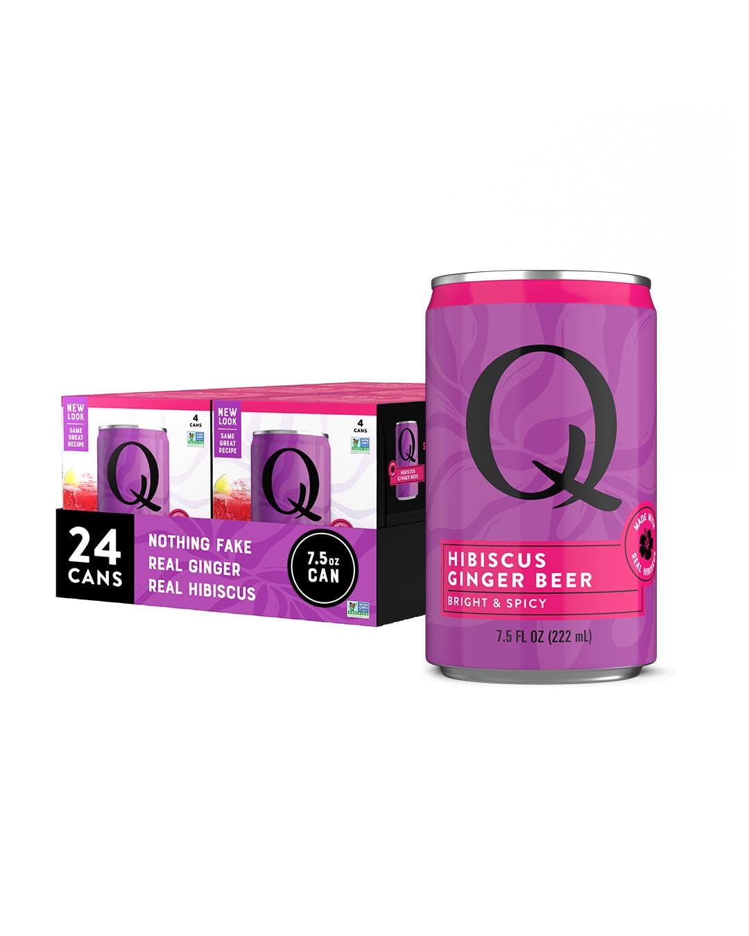 Q GINGER BEER with Real Ginger & Organic Agave - Ideal for Cocktails & Mocktails - Made with Real Ingredients, Perfectly Carbonated & Less Sweet - 80 Calories per Can - 7.5 Fl Oz Cans (Pack of 24)