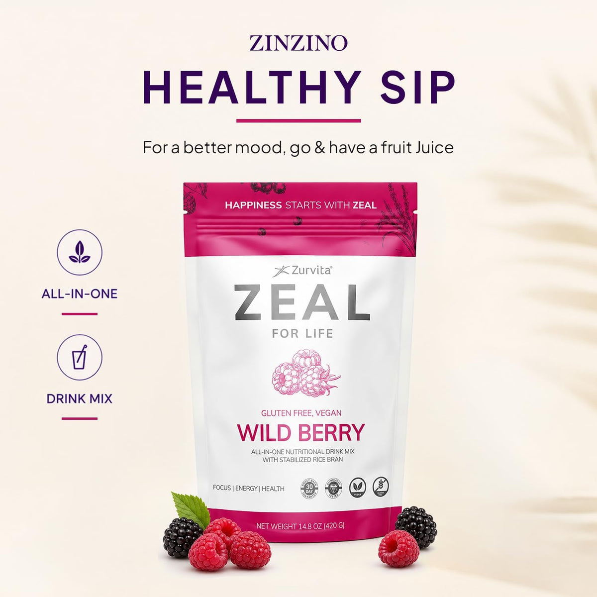 Zurvita - Zeal for Life Wild Berry Wellness Drink Mix - 420 g