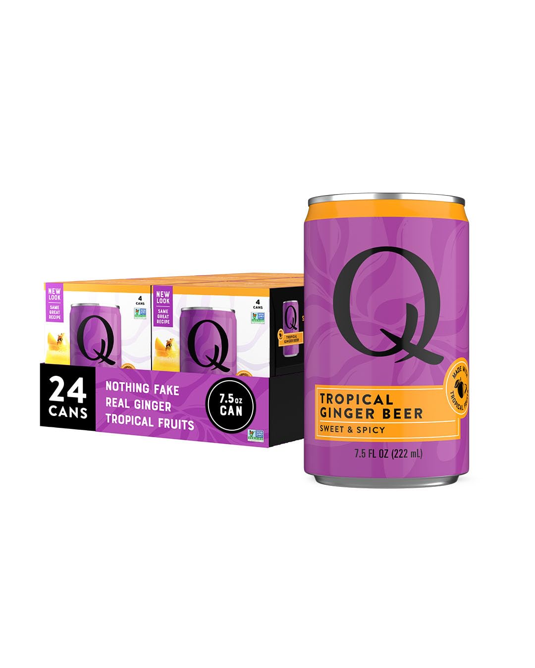 Q GINGER BEER with Real Ginger & Organic Agave - Ideal for Cocktails & Mocktails - Made with Real Ingredients, Perfectly Carbonated & Less Sweet - 80 Calories per Can - 7.5 Fl Oz Cans (Pack of 24)