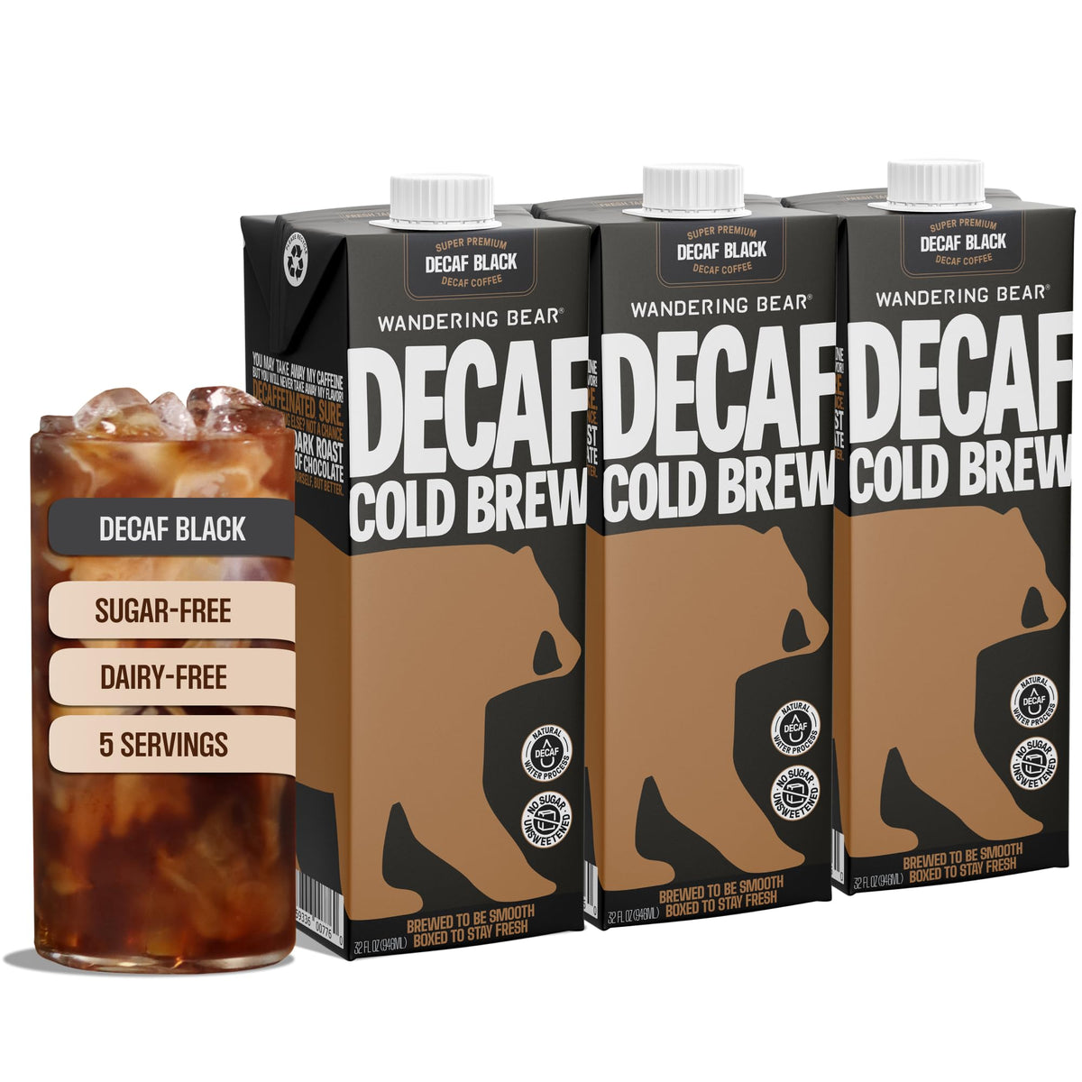 Wandering Bear Straight Black Organic Cold Brew Coffee - 32 fl oz, 6 Pack