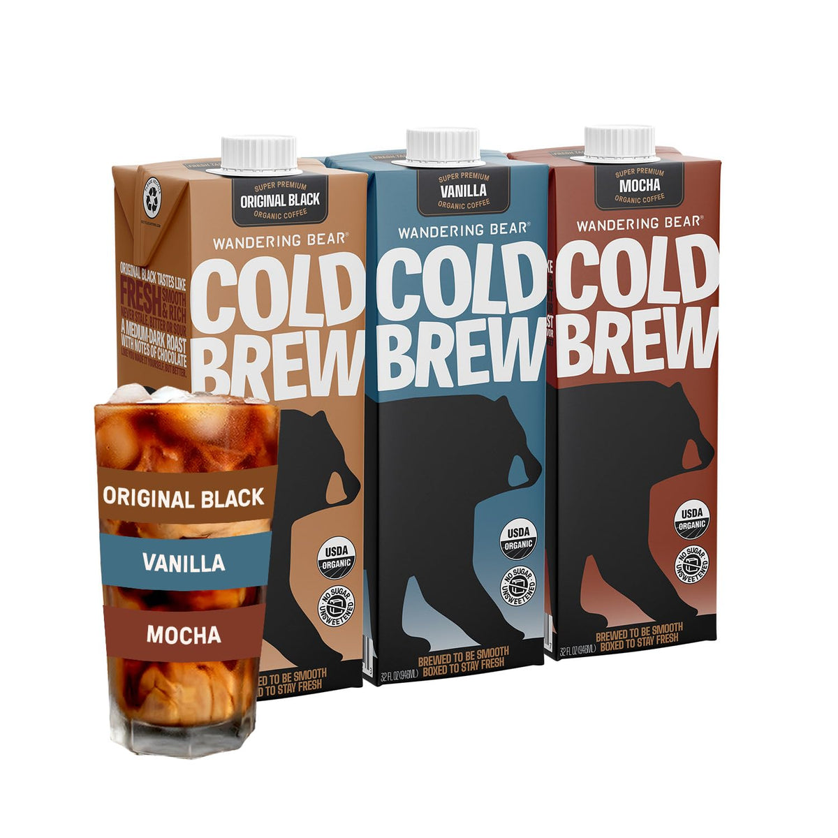 Wandering Bear Straight Black Organic Cold Brew Coffee - 32 fl oz, 6 Pack