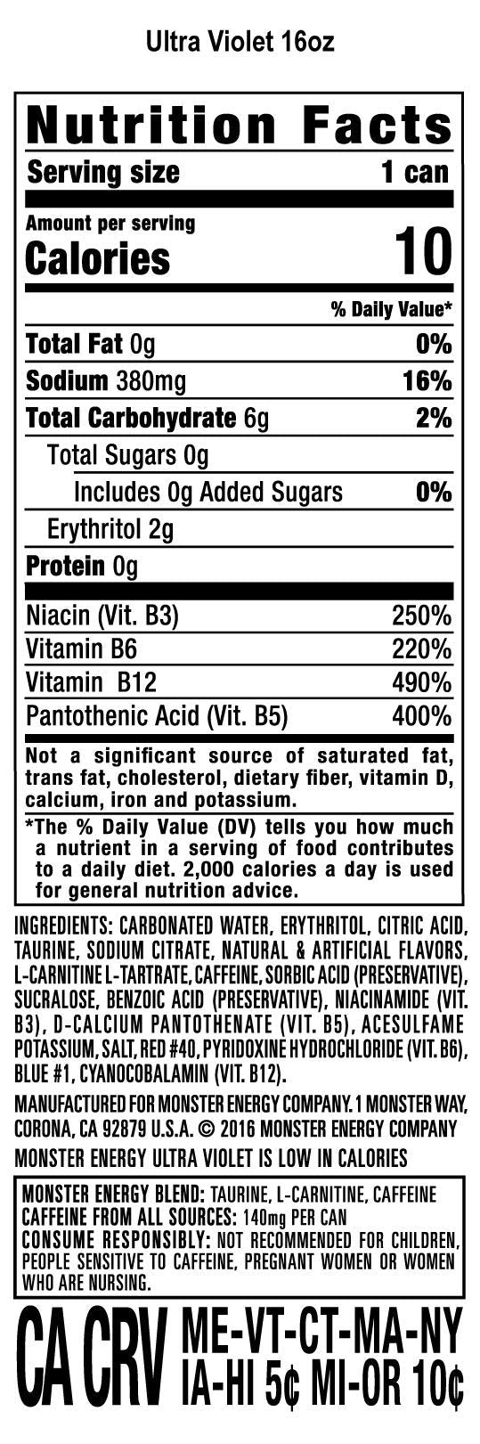 Monster Energy Zero Ultra, Sugar Free Energy Drink, 16 Ounce | Pack of 15