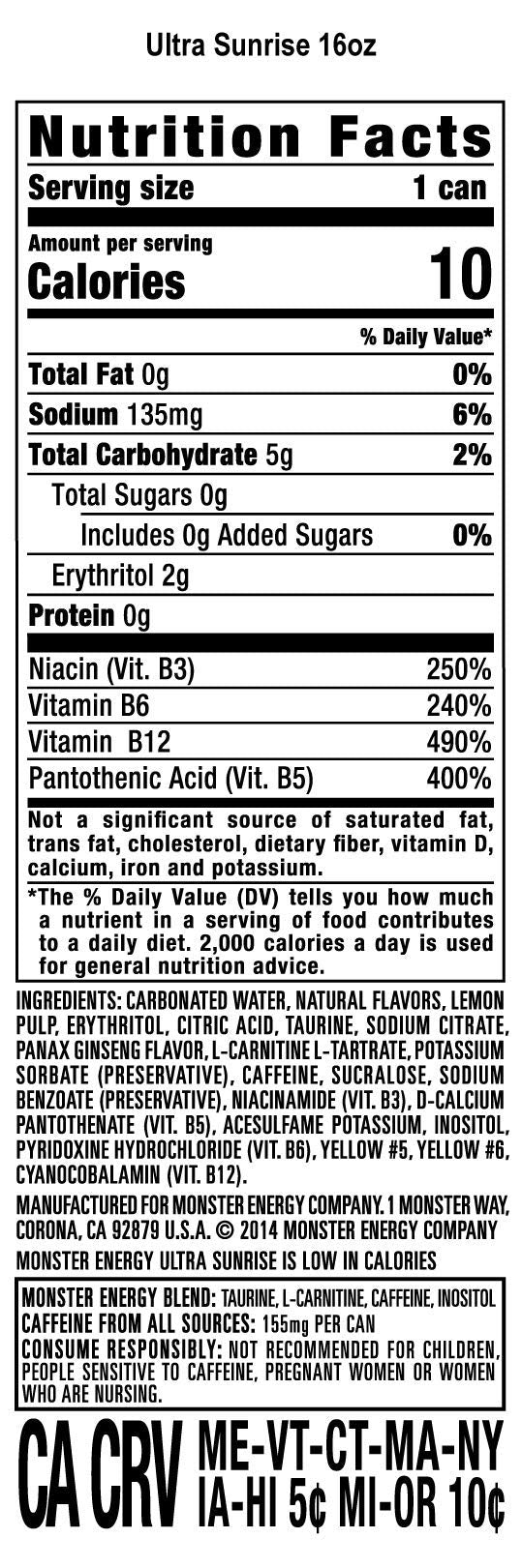 Monster Energy Zero Ultra, Sugar Free Energy Drink, 16 Ounce | Pack of 15