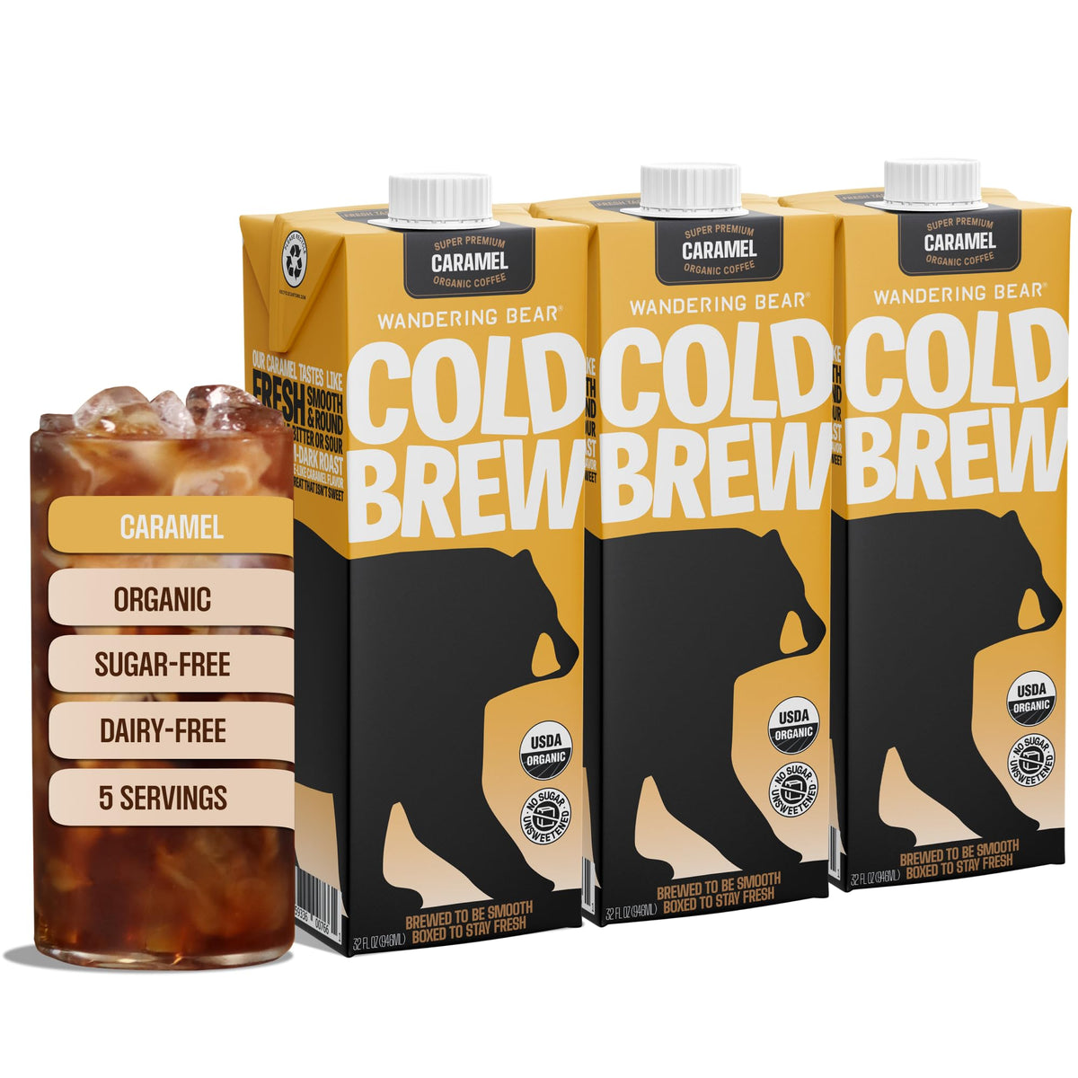 Wandering Bear Straight Black Organic Cold Brew Coffee - 32 fl oz, 6 Pack