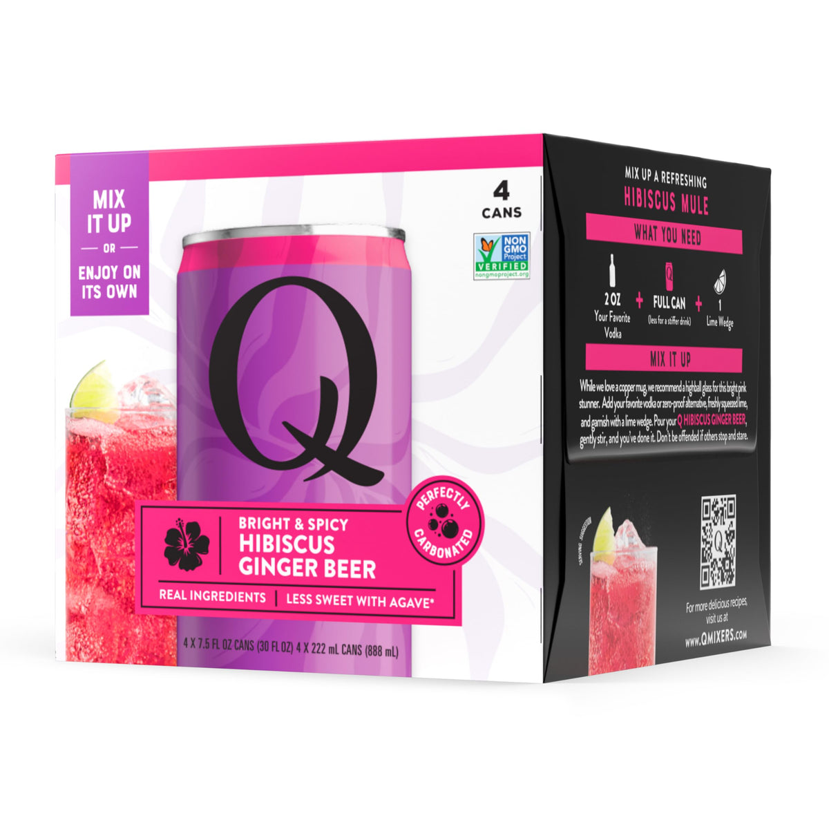 Q GINGER BEER with Real Ginger & Organic Agave - Ideal for Cocktails & Mocktails - Made with Real Ingredients, Perfectly Carbonated & Less Sweet - 80 Calories per Can - 7.5 Fl Oz Cans (Pack of 24)