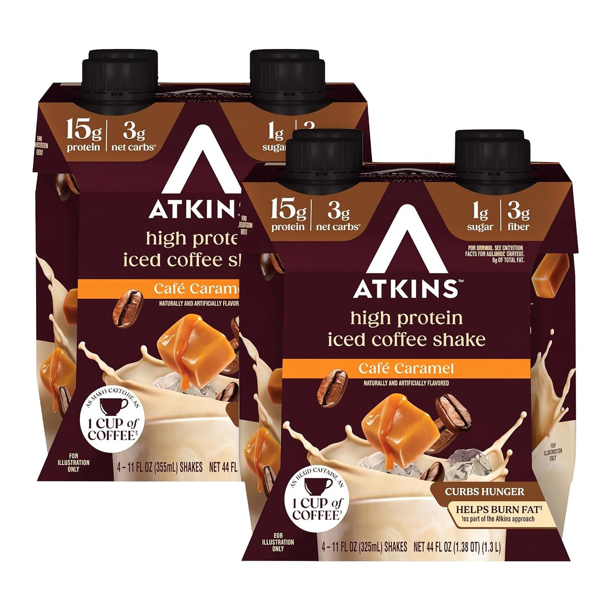 Atkins Protein Shake, Caramel Iced Coffee, 15g Protein | Low Glycemic | 3g Net Carb | 1g Sugar | Pack of 2