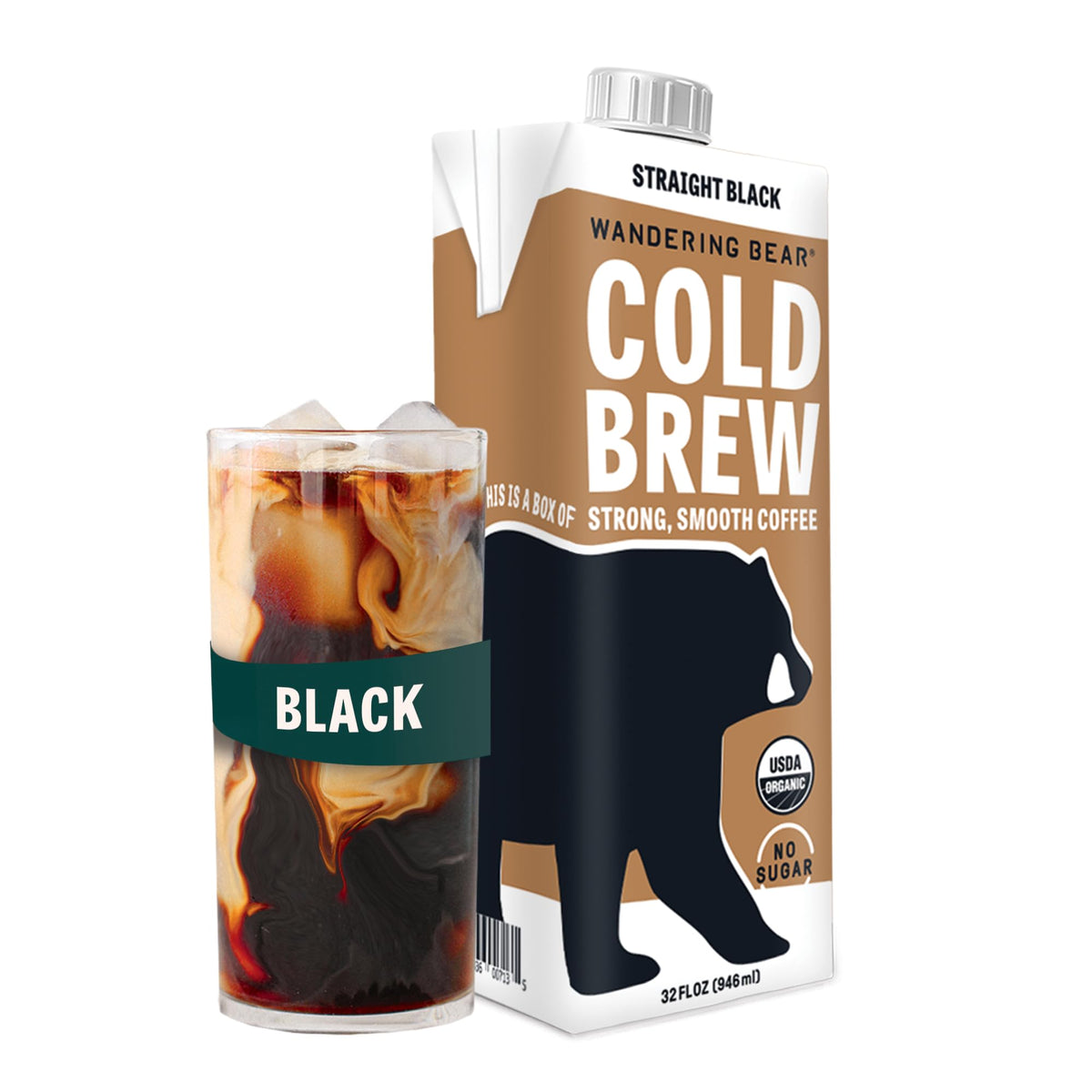 Wandering Bear Straight Black Organic Cold Brew Coffee - 32 fl oz, 6 Pack