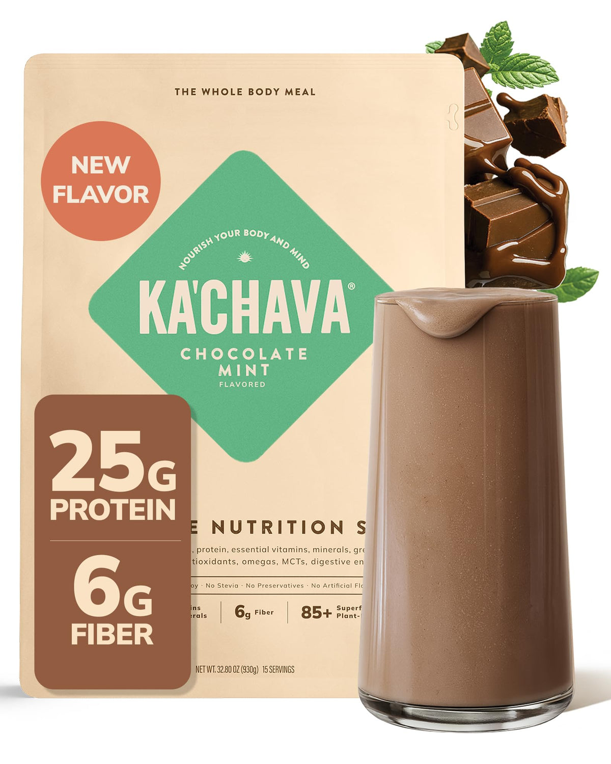 Ka’Chava Whole Body Meal Shake Chocolate 2 lb – Vegan Protein Powder with 85+ Superfoods & Greens – Plant-Based Meal Replacement with Probiotics & Digestive Enzymes – Gluten & Dairy Free (15 Servings)