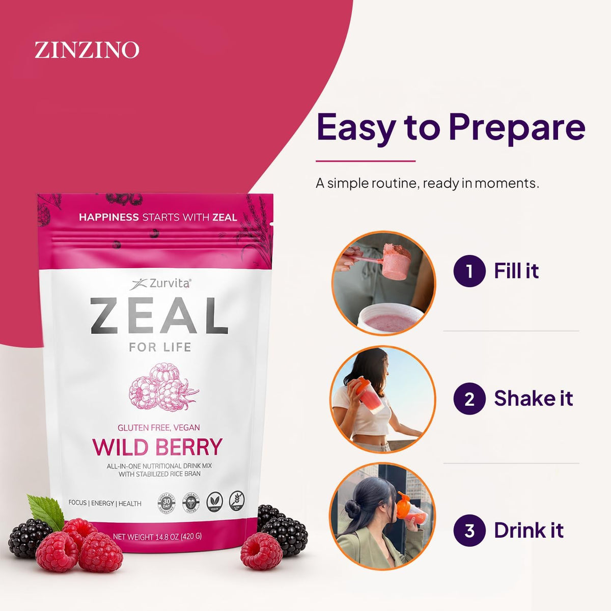 Zurvita - Zeal for Life Wild Berry Wellness Drink Mix - 420 g