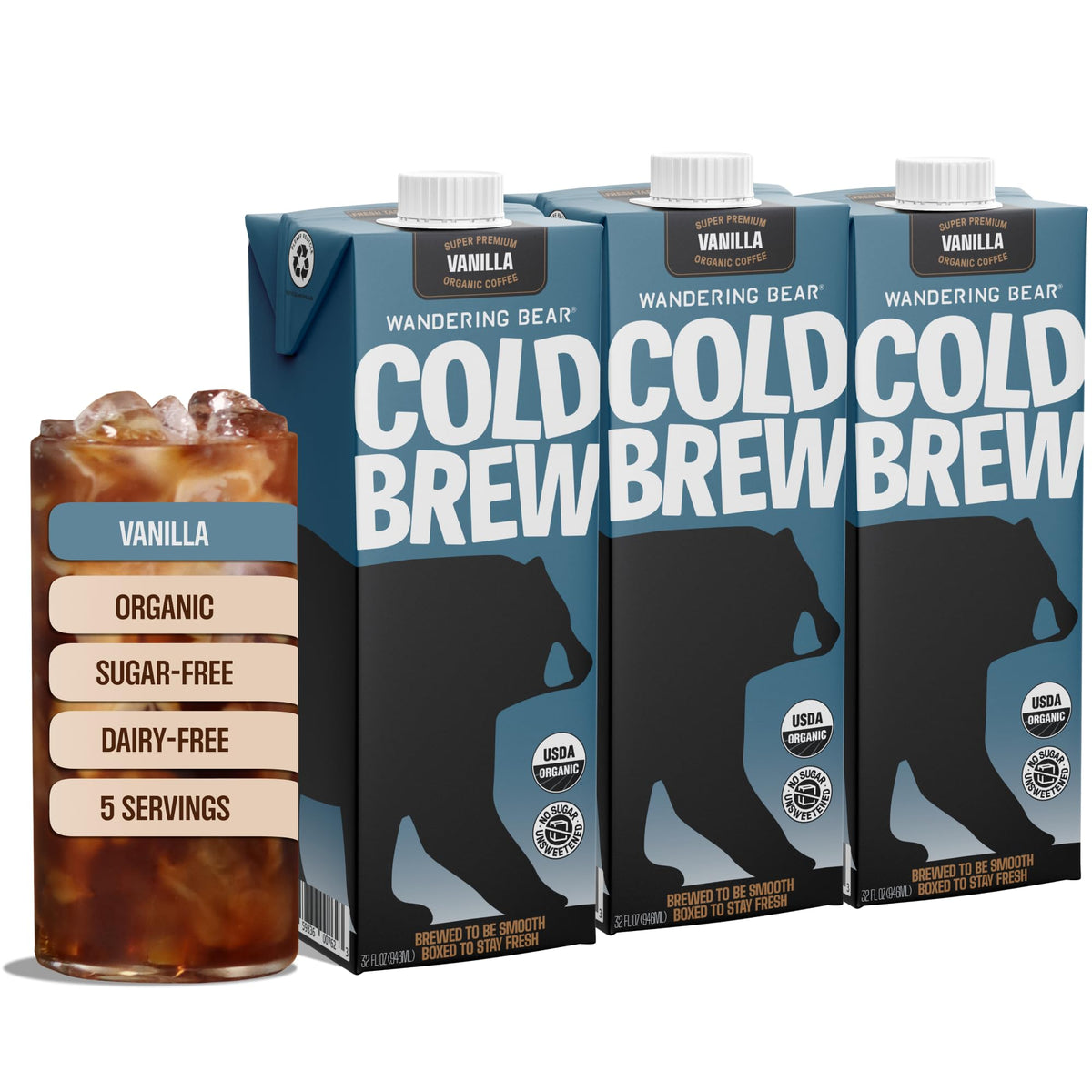 Wandering Bear Straight Black Organic Cold Brew Coffee - 32 fl oz, 6 Pack