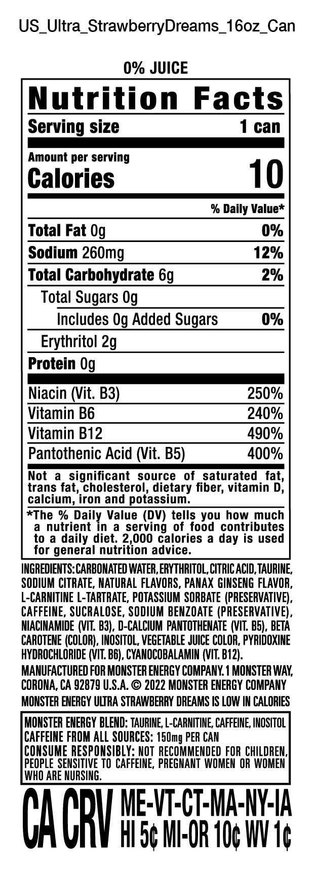 Monster Energy Zero Ultra, Sugar Free Energy Drink, 16 Ounce | Pack of 15