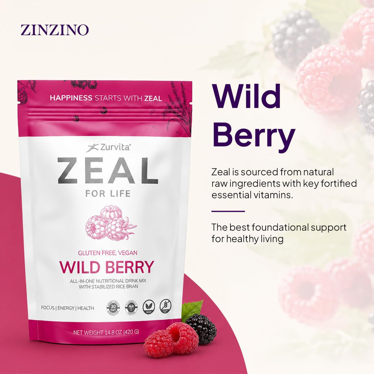 Zurvita - Zeal for Life Wild Berry Wellness Drink Mix - 420 g