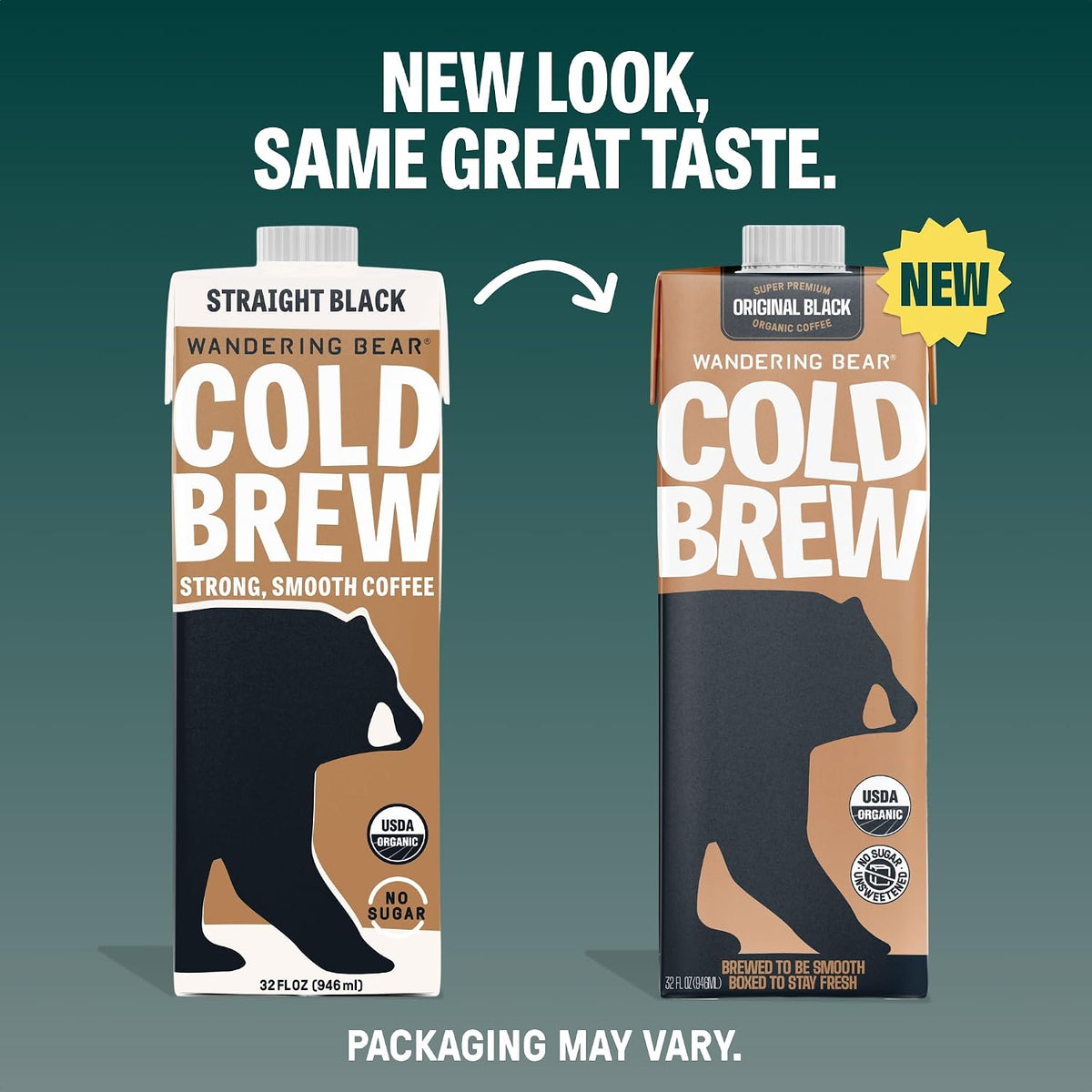 Wandering Bear Straight Black Organic Cold Brew Coffee - 32 fl oz, 6 Pack