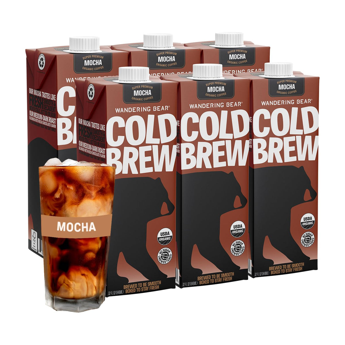 Wandering Bear Straight Black Organic Cold Brew Coffee - 32 fl oz, 6 Pack