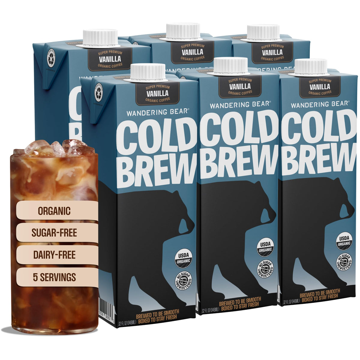 Wandering Bear Straight Black Organic Cold Brew Coffee - 32 fl oz, 6 Pack