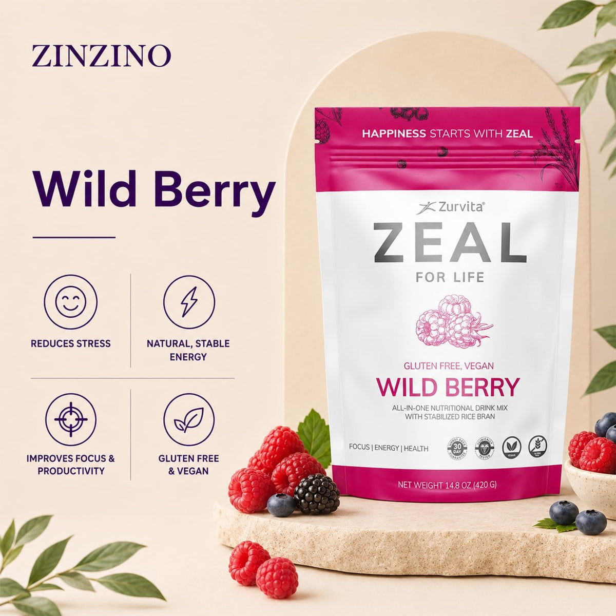 Zurvita - Zeal for Life Wild Berry Wellness Drink Mix - 420 g