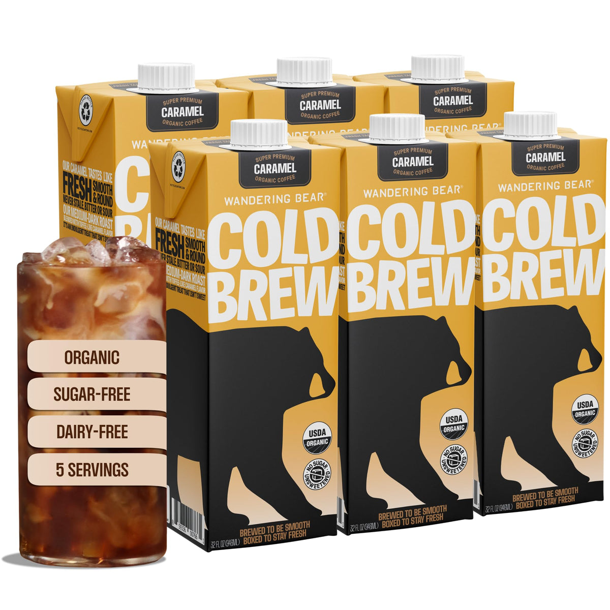 Wandering Bear Straight Black Organic Cold Brew Coffee - 32 fl oz, 6 Pack