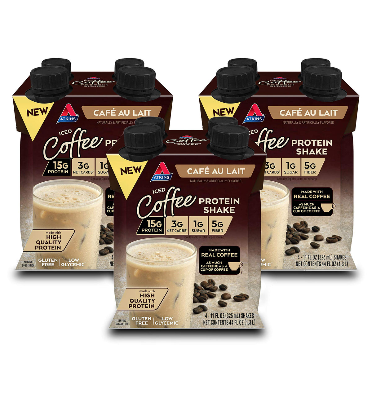 Atkins Protein Shake, Caramel Iced Coffee, 15g Protein | Low Glycemic | 3g Net Carb | 1g Sugar | Pack of 2