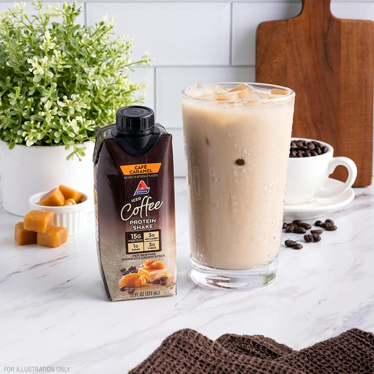 Atkins Protein Shake, Caramel Iced Coffee, 15g Protein | Low Glycemic | 3g Net Carb | 1g Sugar | Pack of 2
