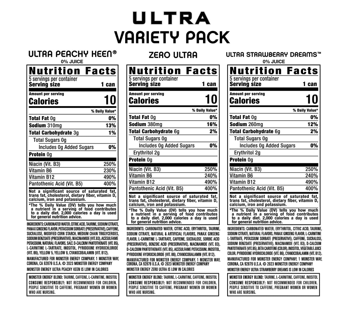 Monster Energy Zero Ultra, Sugar Free Energy Drink, 16 Ounce | Pack of 15