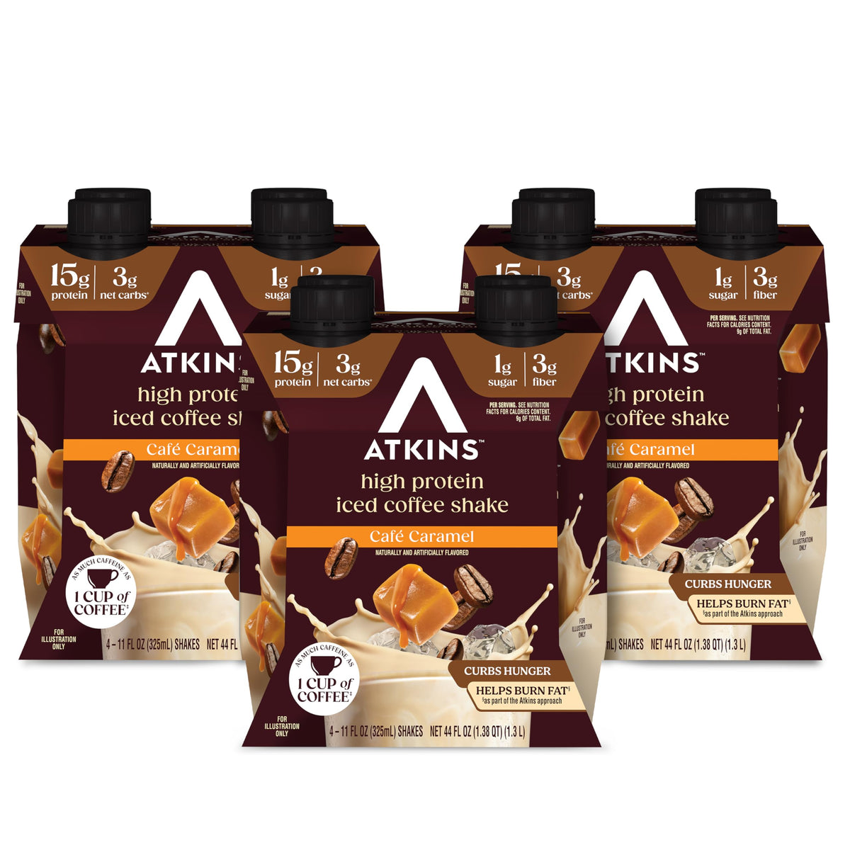 Atkins Protein Shake, Caramel Iced Coffee, 15g Protein | Low Glycemic | 3g Net Carb | 1g Sugar | Pack of 2