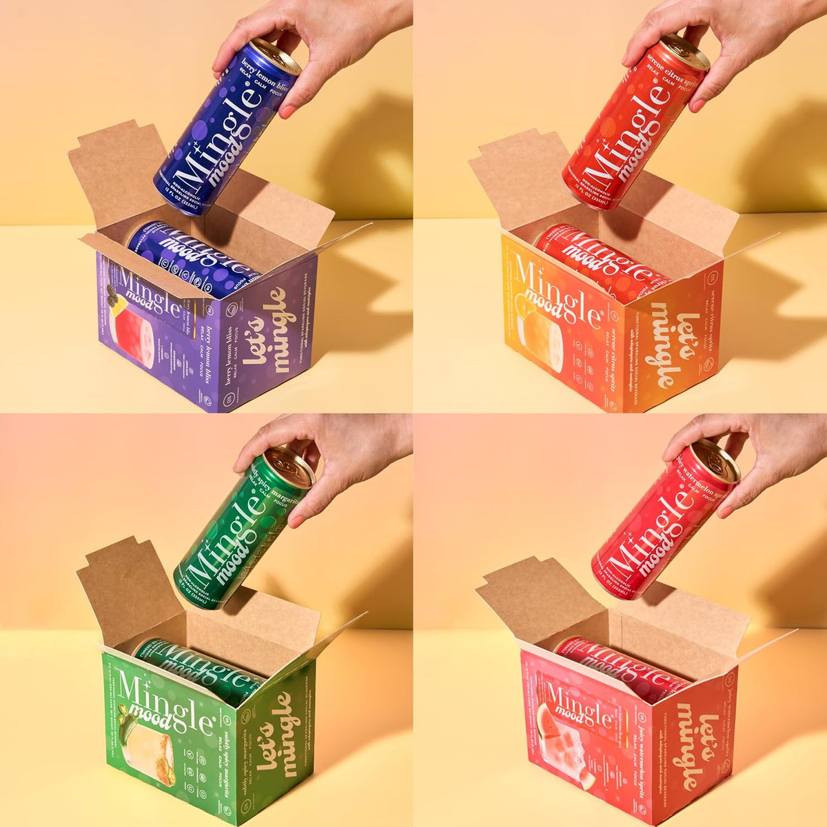 Mingle Mocktails Variety Pack Nootropic Non Alcoholic Drinks with Ashwagandha, L-Theanine, Lion's Mane, Adaptogens, Alcohol Alternative Pre-Mixed Mocktails, Gluten Free Vegan, 16 Pack 12 fl oz