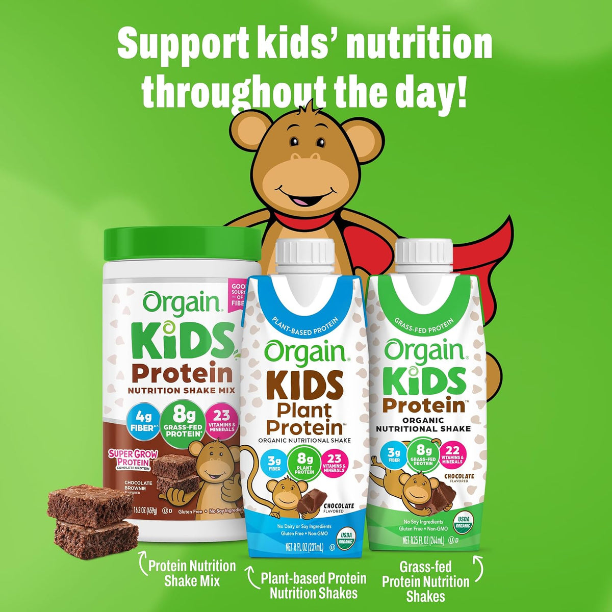 Orgain Organic Kids Dairy 8g Protein Shake, Chocolate, 8.25 oz, 12pk