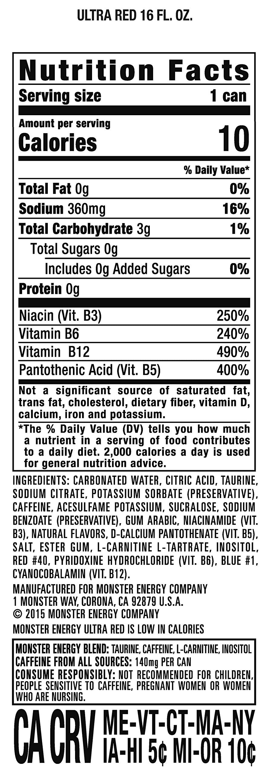 Monster Energy Zero Ultra, Sugar Free Energy Drink, 16 Ounce | Pack of 15