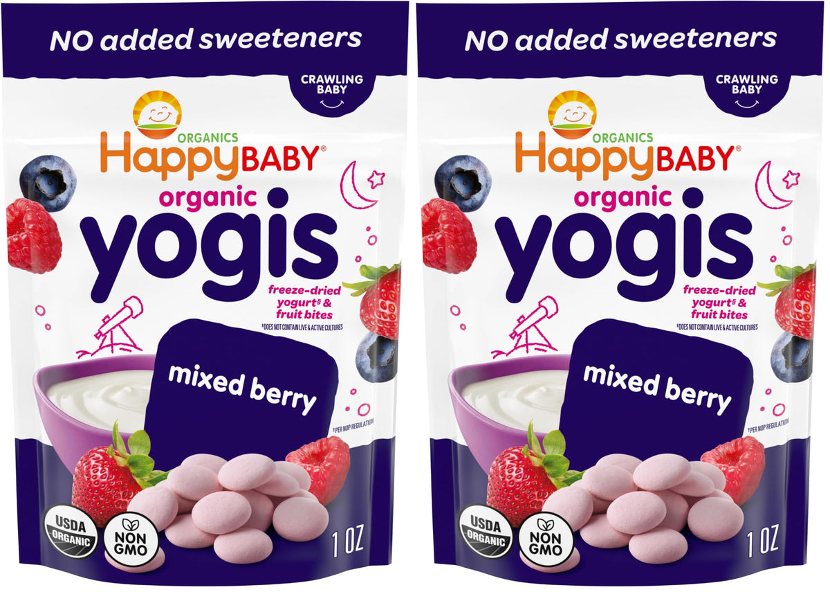 Organic Baby Food Happy Yogis Yogurt Snacks-Banana Mango, Mixed Berry, and Strawberry- 1 oz Packs, 3-Count