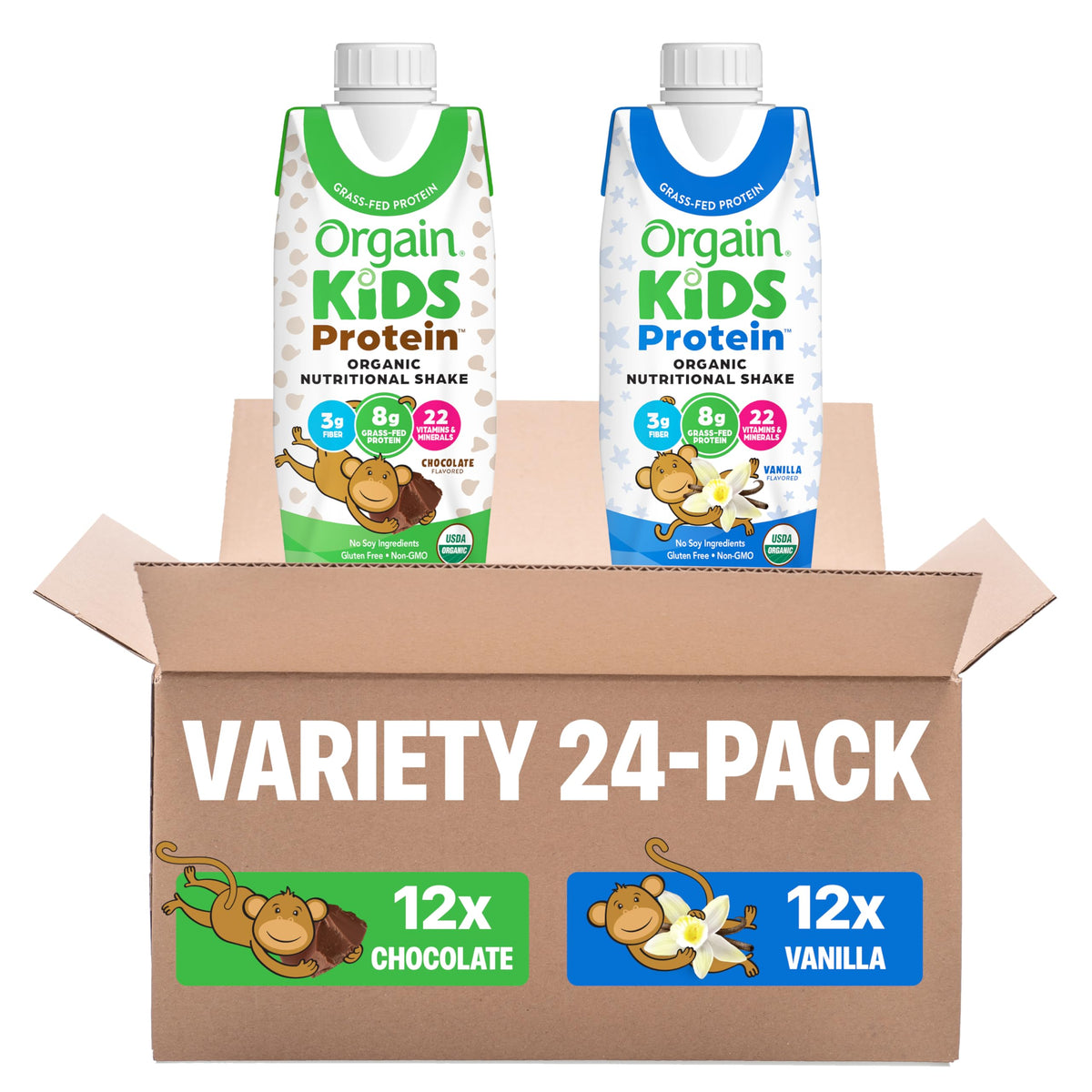 Orgain Organic Kids Dairy 8g Protein Shake, Chocolate, 8.25 oz, 12pk