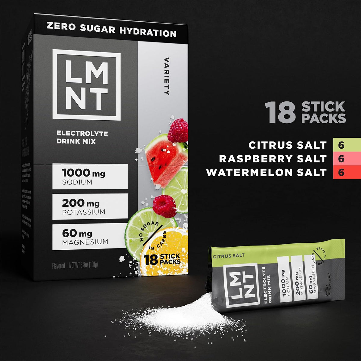 LMNT Zero Sugar Electrolytes - Variety Pack Bundle | Drink Mix | 54-Count