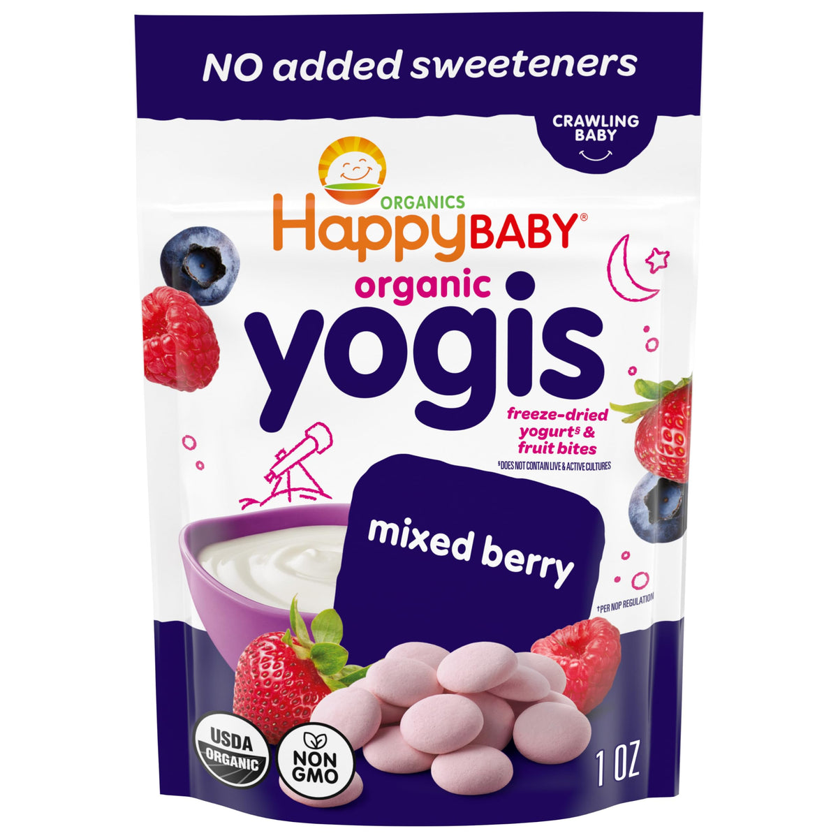 Organic Baby Food Happy Yogis Yogurt Snacks-Banana Mango, Mixed Berry, and Strawberry- 1 oz Packs, 3-Count