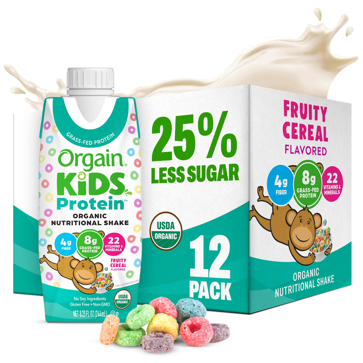Orgain Organic Kids Dairy 8g Protein Shake, Chocolate, 8.25 oz, 12pk
