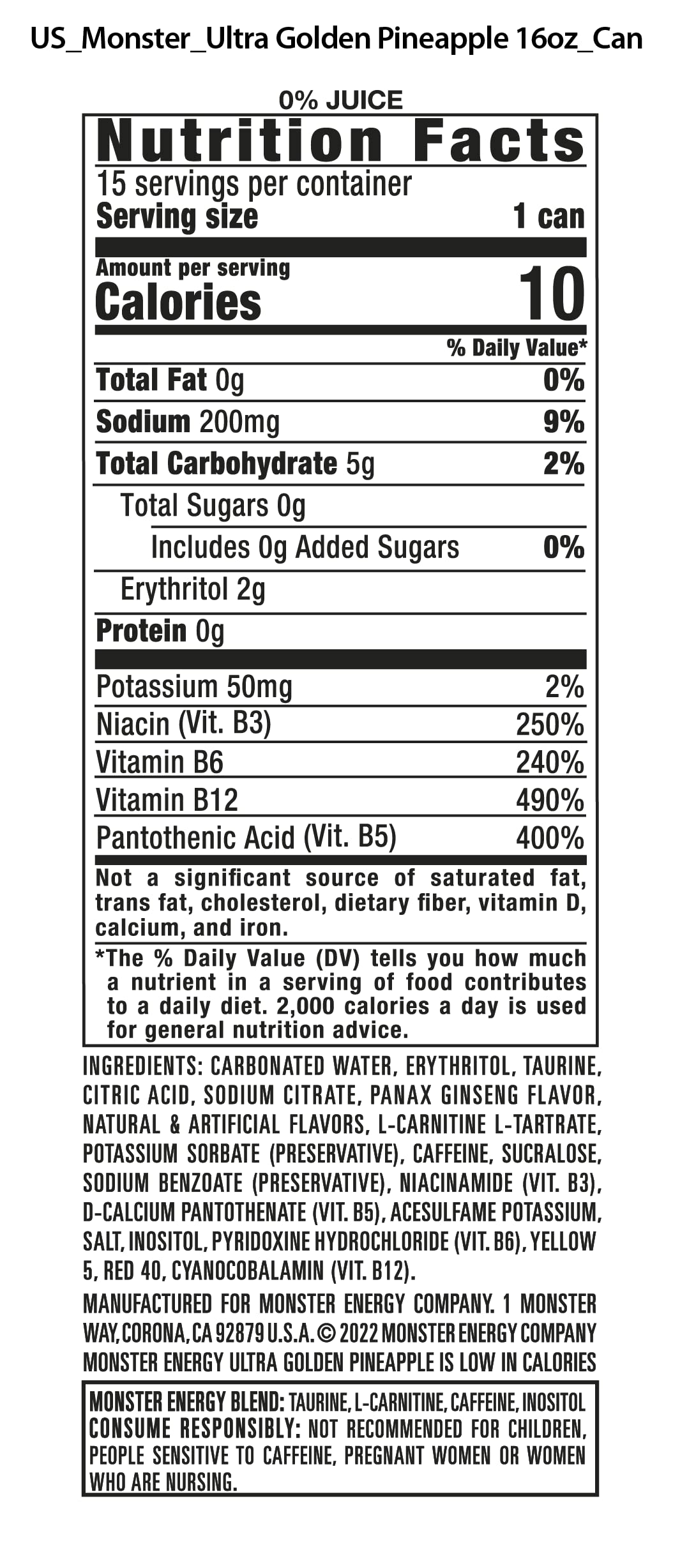 Monster Energy Zero Ultra, Sugar Free Energy Drink, 16 Ounce | Pack of 15