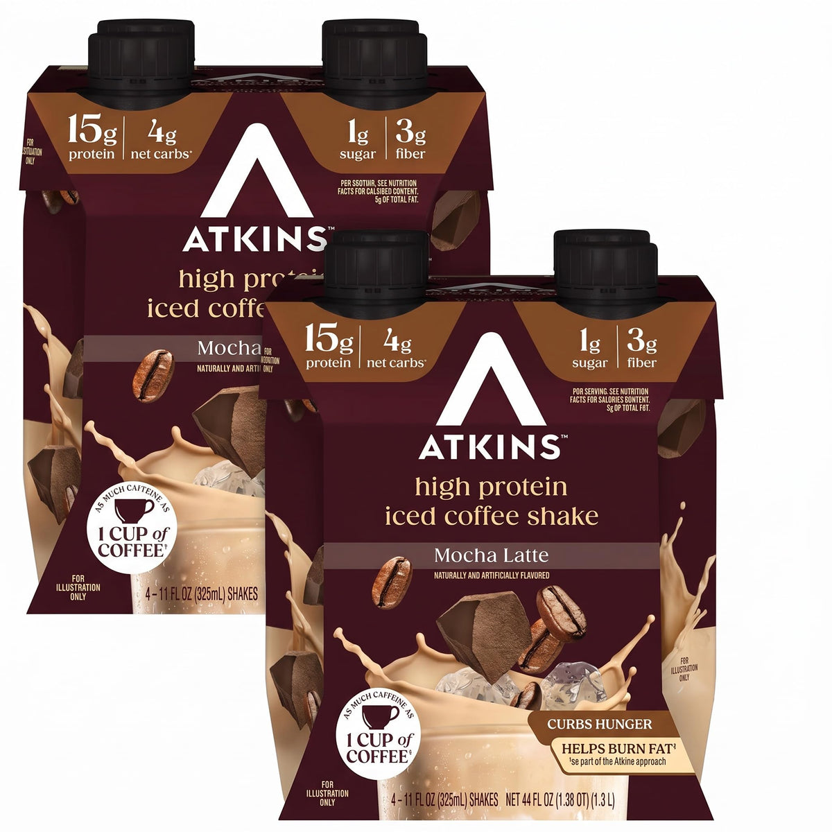 Atkins Protein Shake, Caramel Iced Coffee, 15g Protein | Low Glycemic | 3g Net Carb | 1g Sugar | Pack of 2