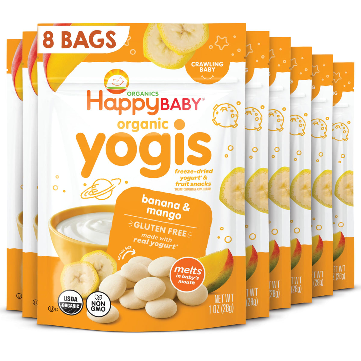 Organic Baby Food Happy Yogis Yogurt Snacks-Banana Mango, Mixed Berry, and Strawberry- 1 oz Packs, 3-Count