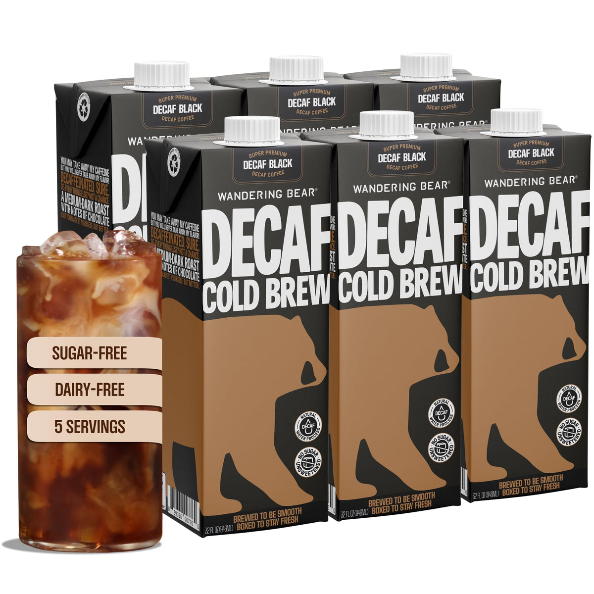 Wandering Bear Straight Black Organic Cold Brew Coffee - 32 fl oz, 6 Pack