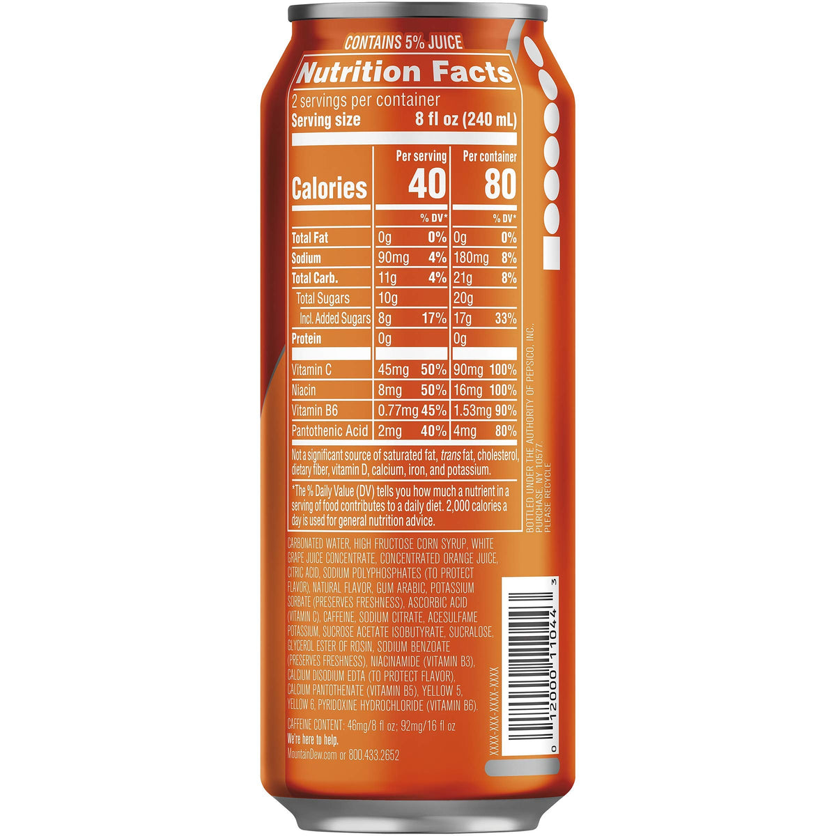 Mountain Dew Kickstart, Pineapple Orange Mango, 90mg Caffeine, Vitamins B & C, 80 Calories, 10% Juice, 16 fl oz (Pack of 12)