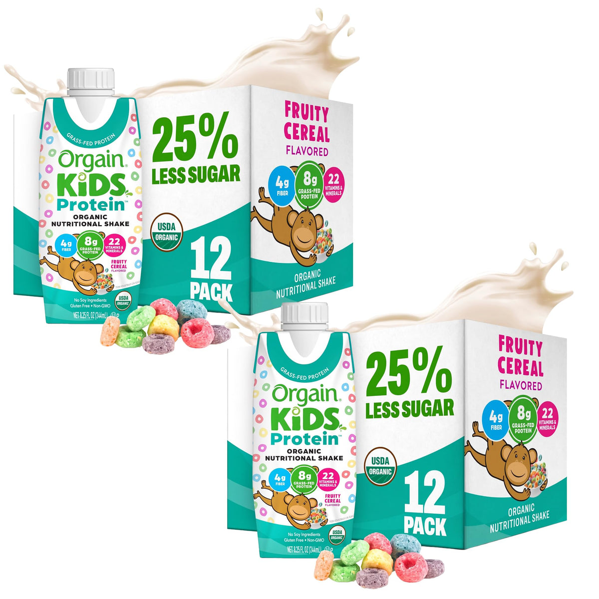 Orgain Organic Kids Dairy 8g Protein Shake, Chocolate, 8.25 oz, 12pk