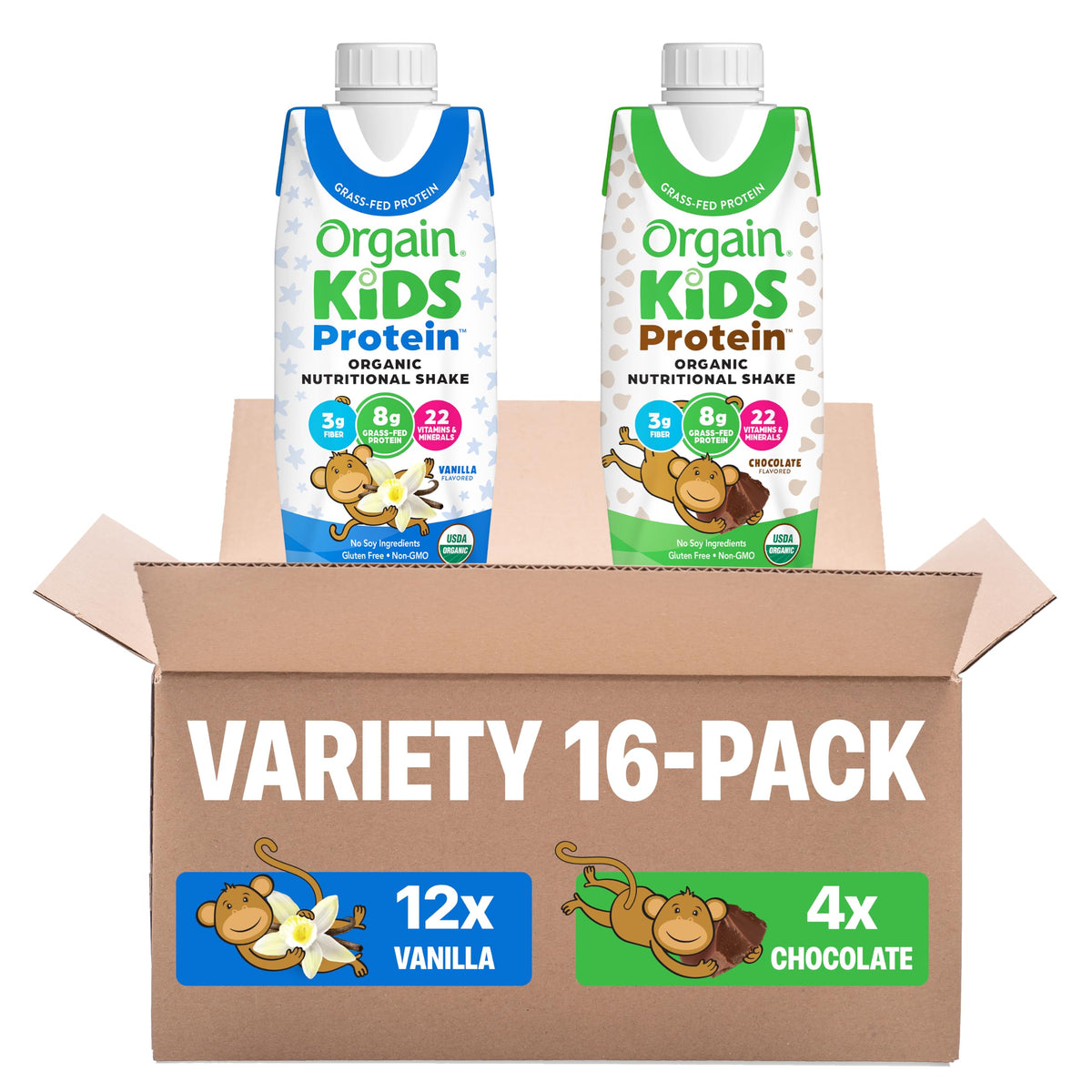 Orgain Organic Kids Dairy 8g Protein Shake, Chocolate, 8.25 oz, 12pk