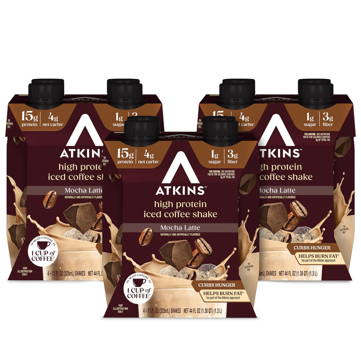 Atkins Protein Shake, Caramel Iced Coffee, 15g Protein | Low Glycemic | 3g Net Carb | 1g Sugar | Pack of 2