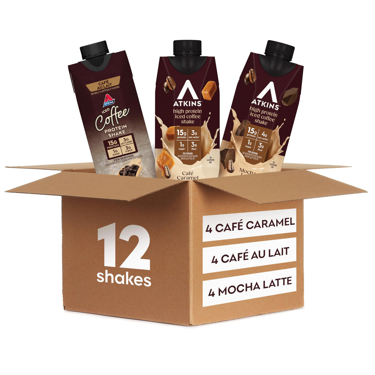 Atkins Protein Shake, Caramel Iced Coffee, 15g Protein | Low Glycemic | 3g Net Carb | 1g Sugar | Pack of 2