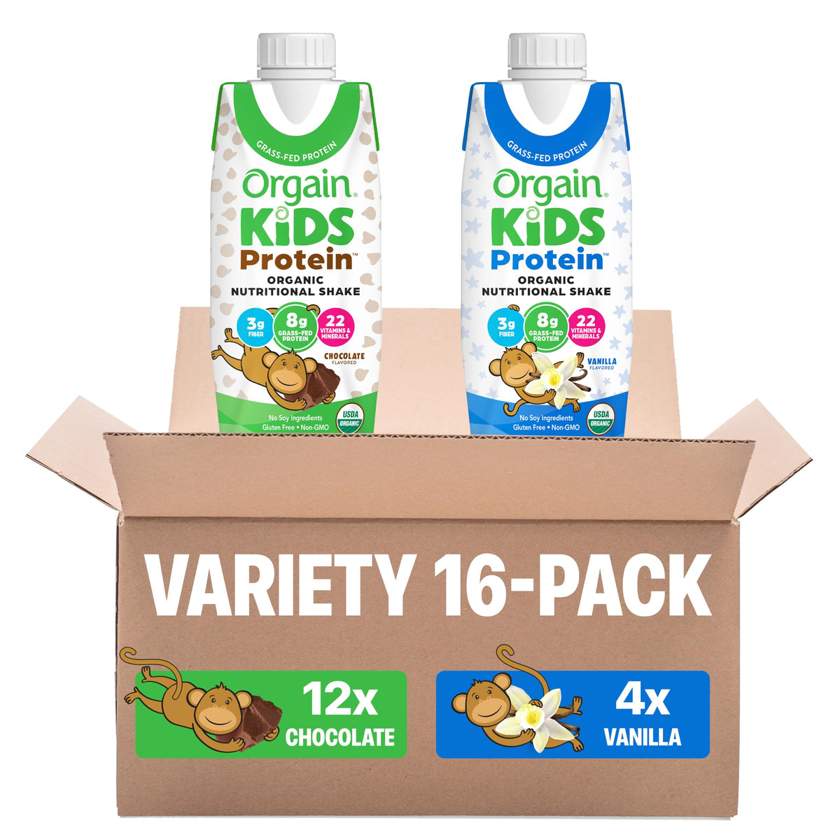 Orgain Organic Kids Dairy 8g Protein Shake, Chocolate, 8.25 oz, 12pk