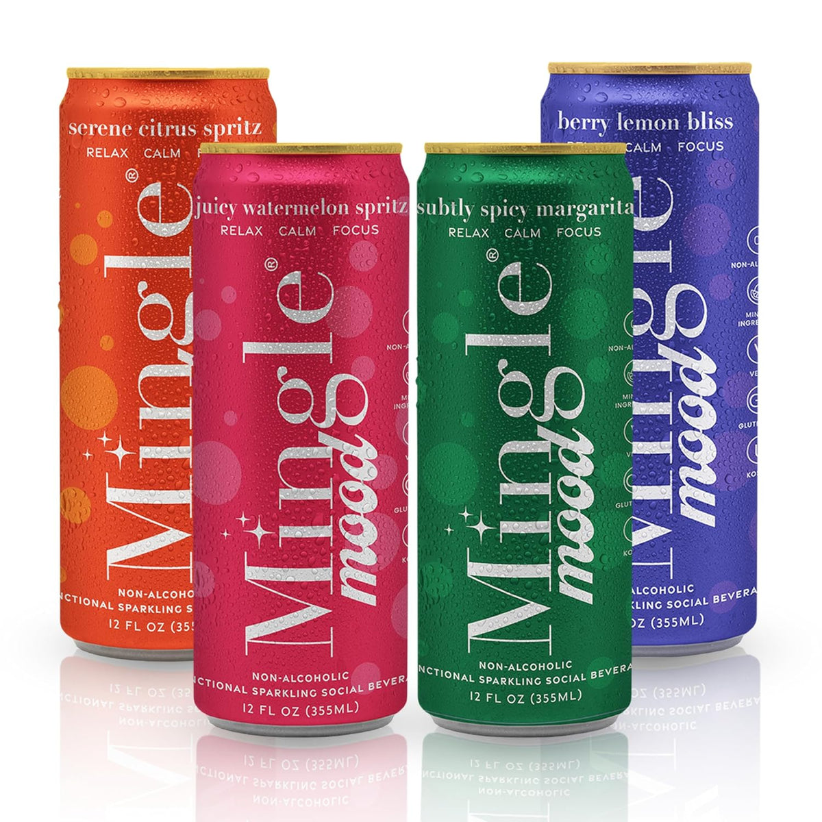 Mingle Mocktails Variety Pack Nootropic Non Alcoholic Drinks with Ashwagandha, L-Theanine, Lion's Mane, Adaptogens, Alcohol Alternative Pre-Mixed Mocktails, Gluten Free Vegan, 16 Pack 12 fl oz