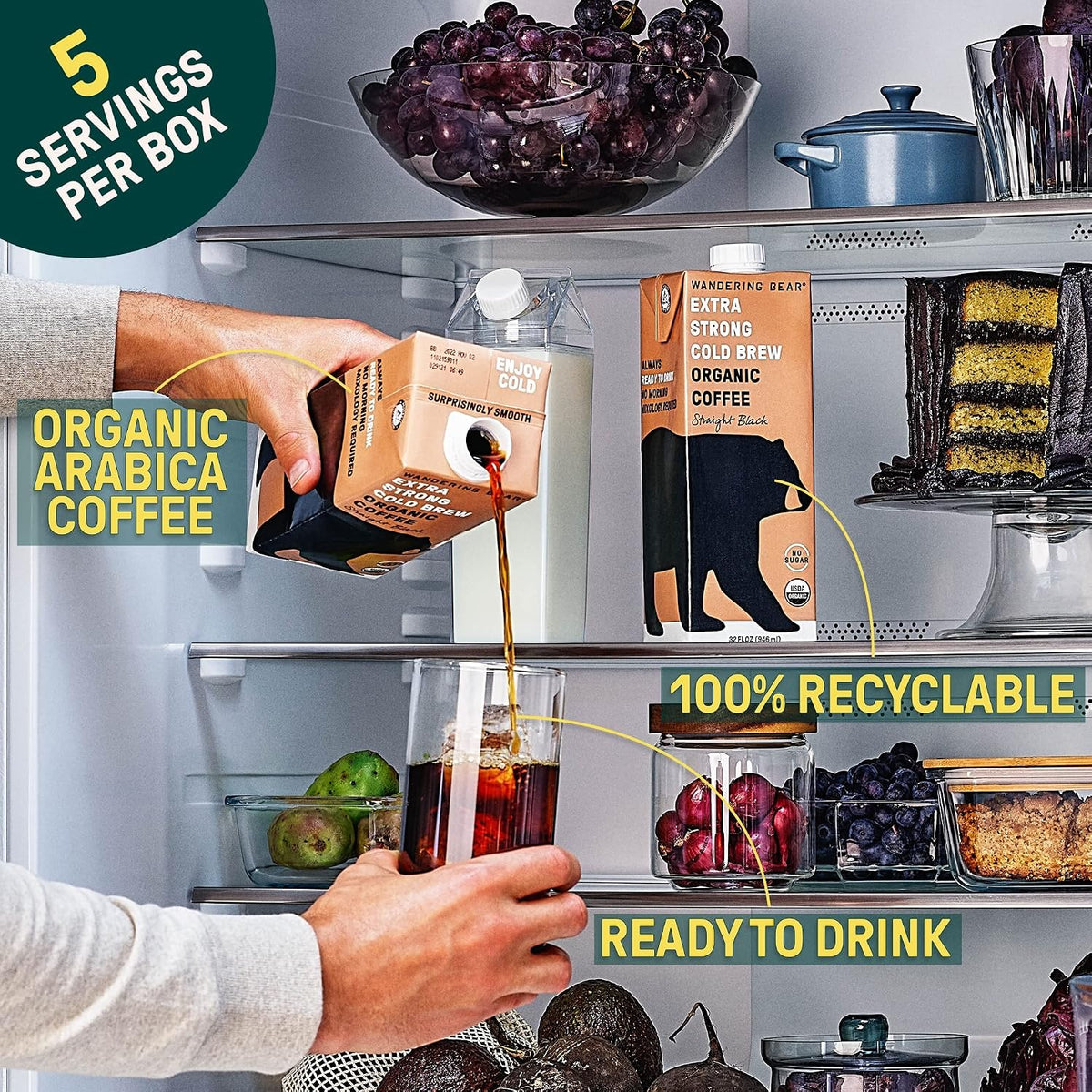 Wandering Bear Straight Black Organic Cold Brew Coffee - 32 fl oz, 6 Pack