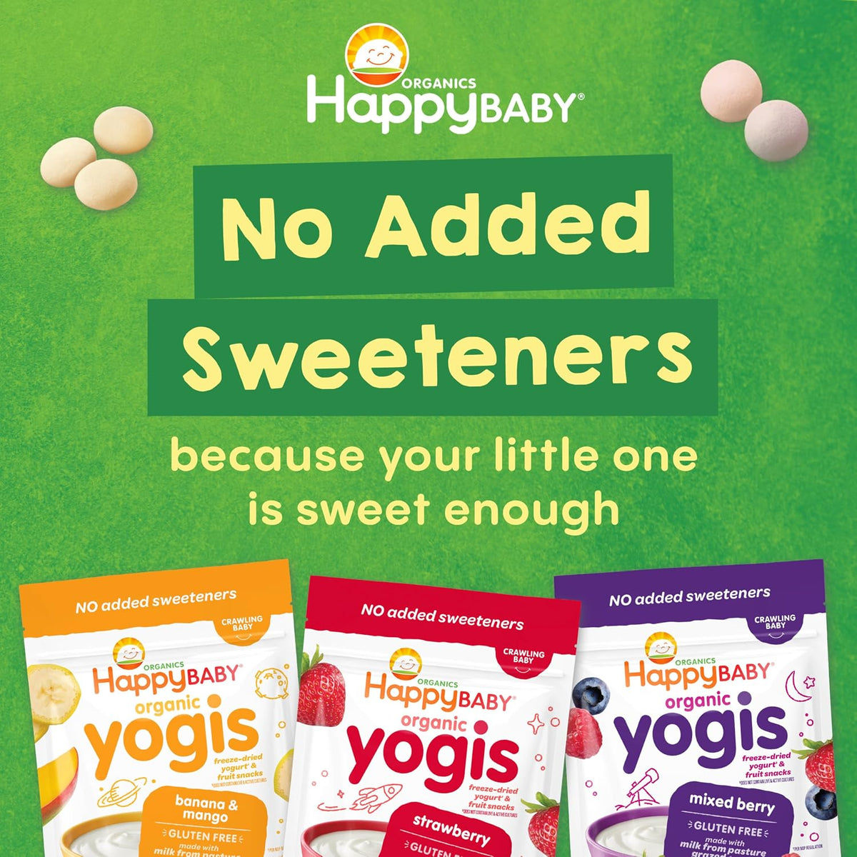 Organic Baby Food Happy Yogis Yogurt Snacks-Banana Mango, Mixed Berry, and Strawberry- 1 oz Packs, 3-Count